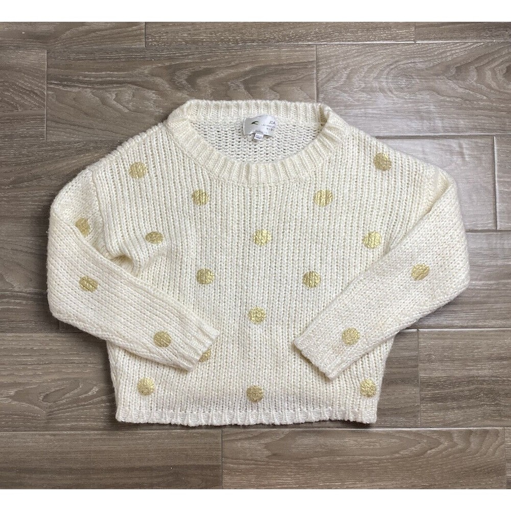 J.O.A Los Angeles Cable Knit White Gold Shimmer Polka Dot Pullover Sweater Sz M